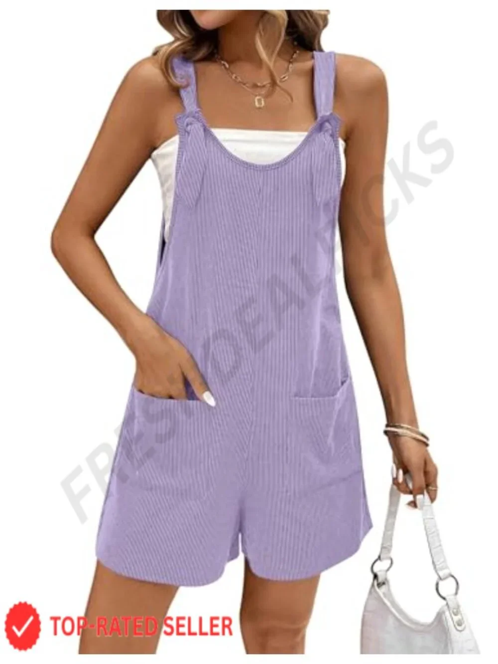 Ribbed Knit Jumpsuit Romper with Pockets Sleeveless Scoop Neck Summer
